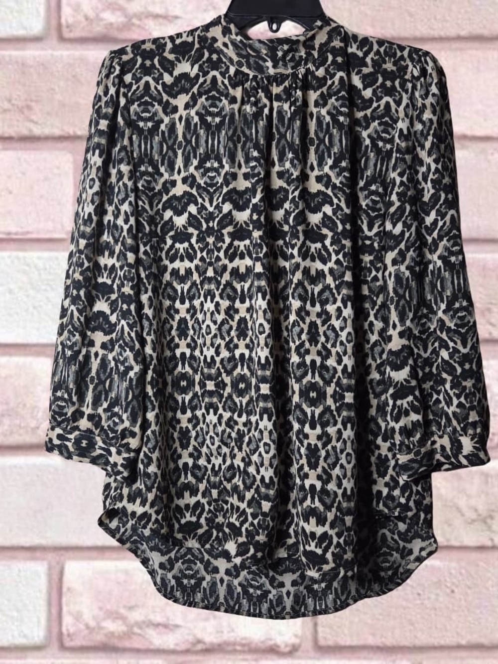 New York & Company Black and Cream Animal Print Top